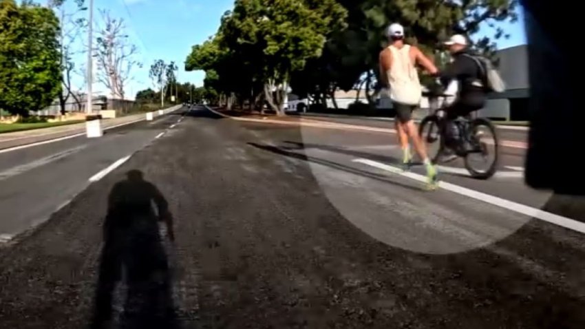 Esteban Prado runs in the OC Marathon Sunday May 5, 2024.