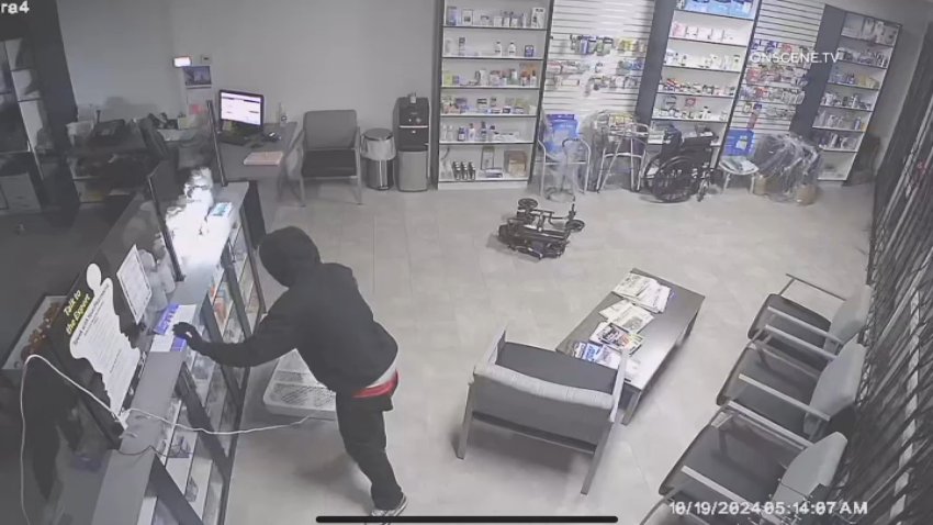 A group of at least three people broke into a pharmacy in North Hollywood on Saturday, Oct. 19, 2024.