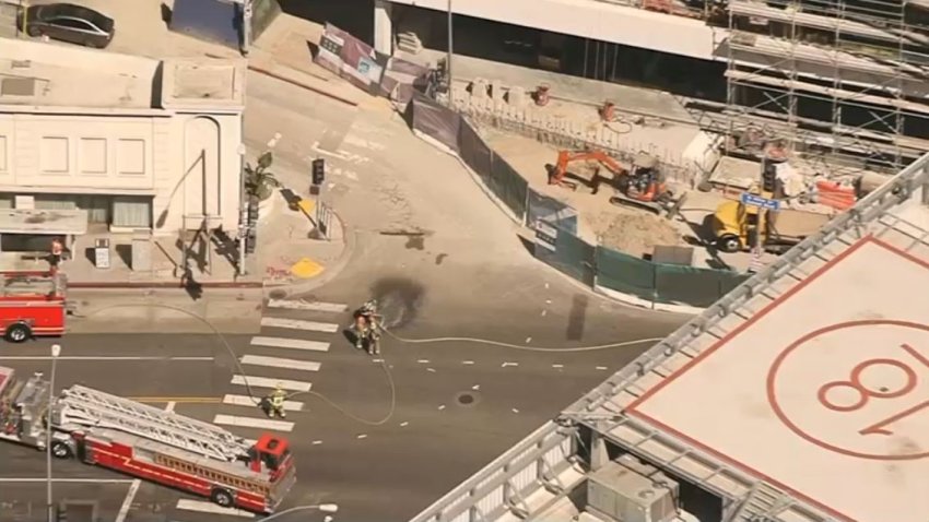 Firefighters at the scene of a gas leak Monday Aug. 19, 2024 in West Hollywood.