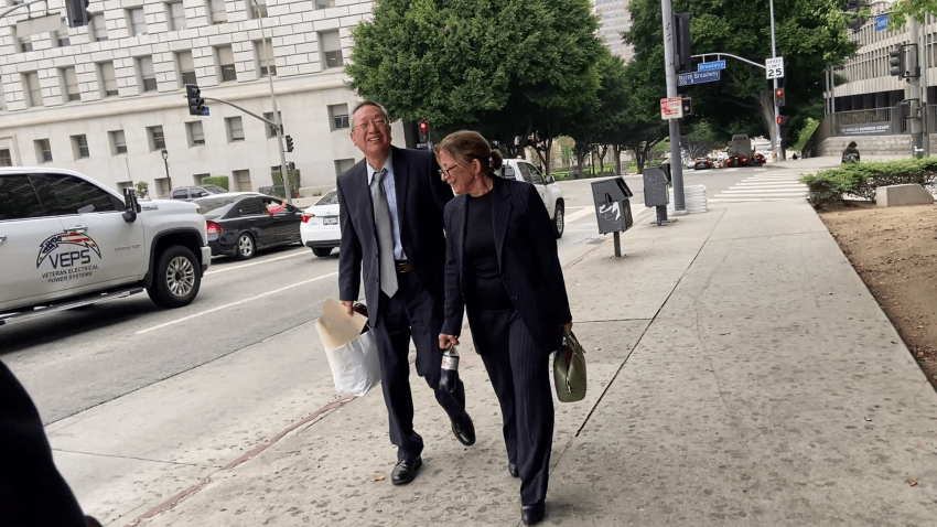 Eugene Yu, owner of voting software company Konnech, leaves court in Downtown Los Angeles in October, 2022 after denying criminal charges, which were later dropped.